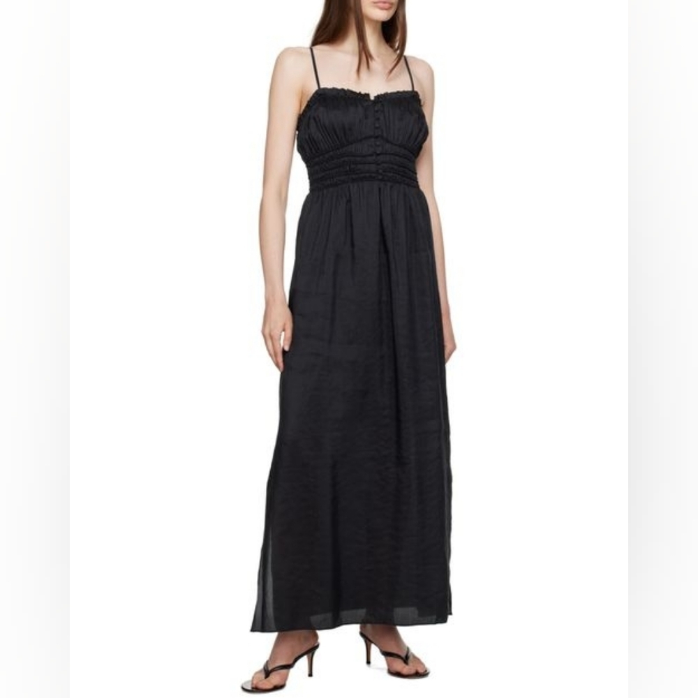 Frame Black Corded Midi Dress Size Small S Black Silk Cotton